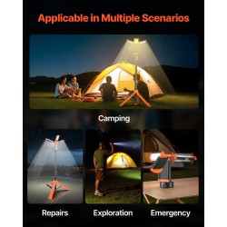 LED-työvalo kolmella valopäällä korkeussäädettävä kolmijalkajalusta 8 Ah akku 2200 lumenia