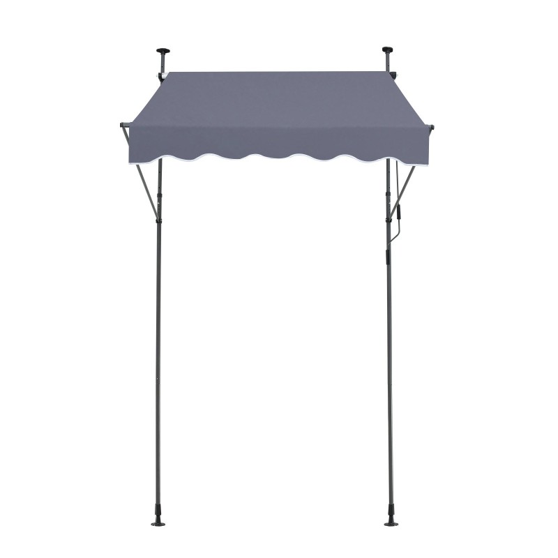 Teleskooppinen terassikatos teräsrunko 150x120cm säädettävä korkeus 86–122 tuumaa kampikahva tumma harmaa