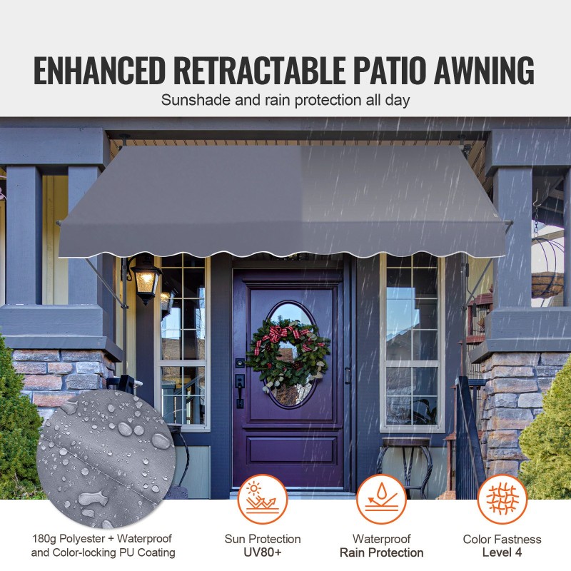 Ulosvedettävä käsikäyttöinen terassimarkiisi teräsrunko koko 250×120 cm harmaa