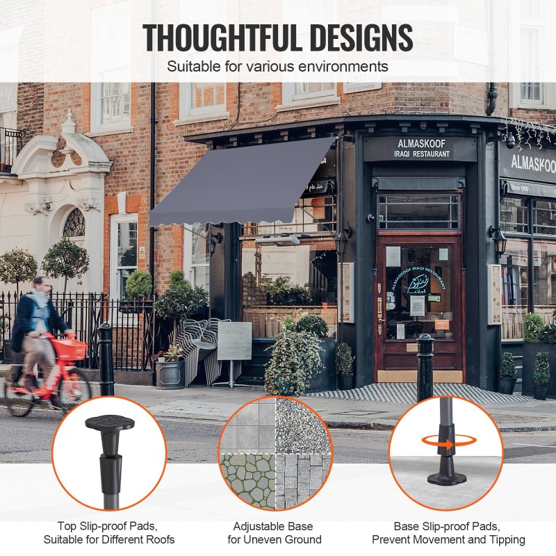 Ulosvedettävä käsikäyttöinen terassimarkiisi teräsrunko koko 250×120 cm harmaa