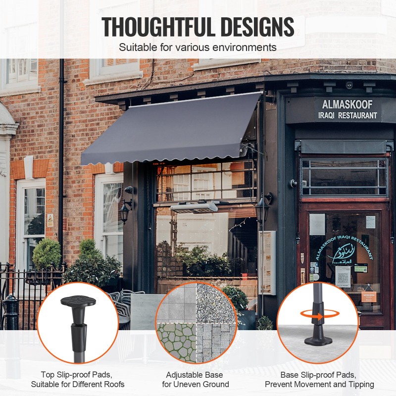 Terassimarkiisi teräsrunko käsikäyttöinen kampi 350x120 cm säädettävä korkeus 86–122 tuumaa harmaa