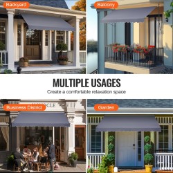 Terassimarkiisi teräsrunko käsikäyttöinen kampi 350x120 cm säädettävä korkeus 86–122 tuumaa harmaa