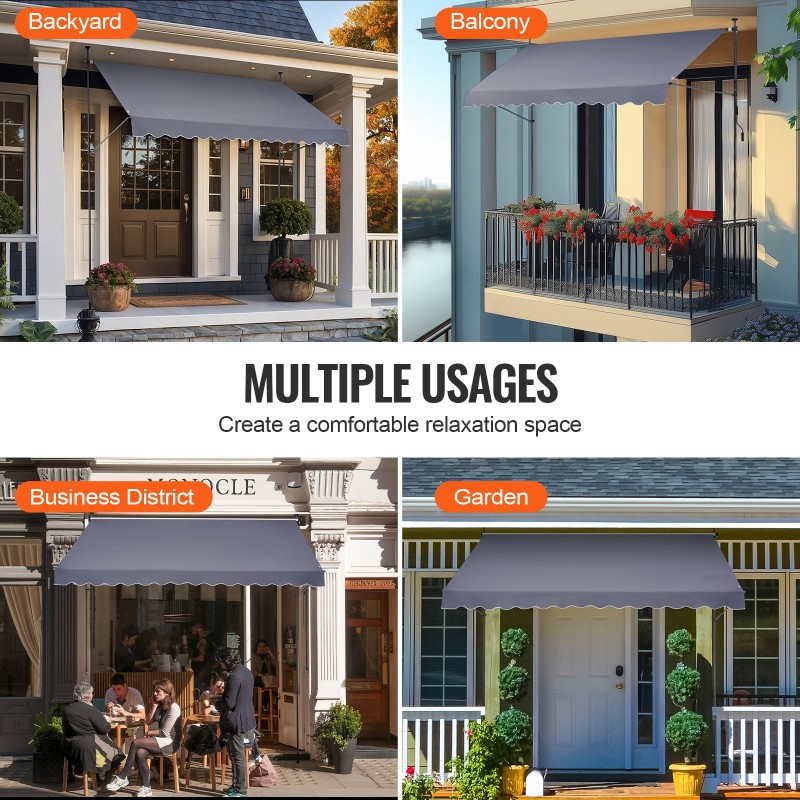 Terassimarkiisi teräsrunko käsikäyttöinen kampi 350x120 cm säädettävä korkeus 86–122 tuumaa harmaa