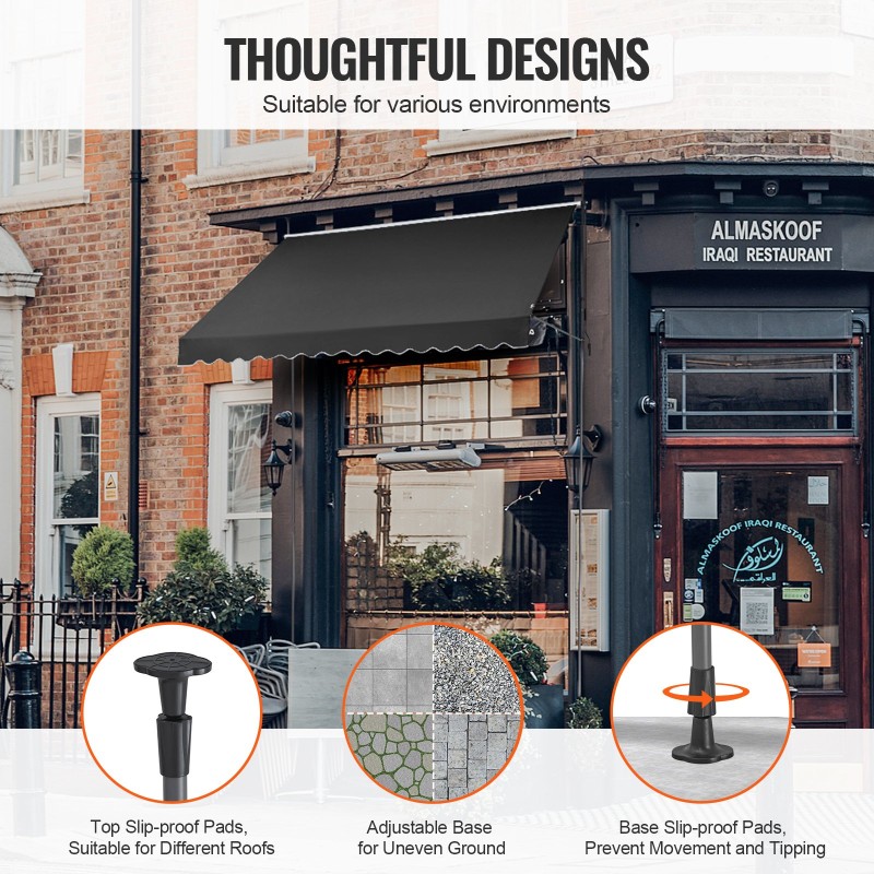 Säädettävä terassimarkiisi teräsrunko 350 x 120 cm PU-pinnoitettu UV-suojattu musta