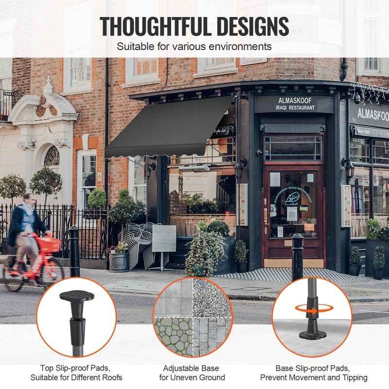 Ulosvedettävä terassimarkiisi 250×120 cm teräsrunko PU-pinnoite käsikampi säädettävä 218–310 cm musta