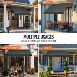 Ulosvedettävä terassimarkiisi 250×120 cm teräsrunko PU-pinnoite käsikampi säädettävä 218–310 cm musta