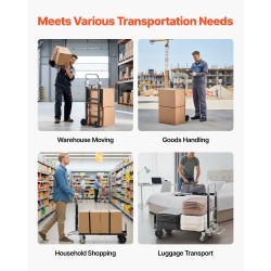 Taittuva nokkakärry seosterästä 2- ja 4-pyöräinen 226,9 kg kantavuus säädettävä kahva