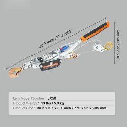 Räikkävinssi hiiliteräsvaijeri 3,5 m 5 t vetokapasiteetti 3 koukkua kaksoisratasrakenne