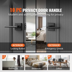 Sisäoven painikesetti 10 kpl sinkkiseos mattamusta yksityislukolla käännettävä 45 asteen