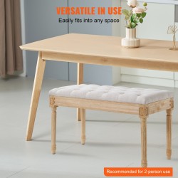 Verhoiltu penkki pellavakangas muistivaahto napitettu istuin 80x40x48 cm kumipuiset jalat beige