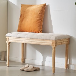 Verhoiltu penkki pellavakangas muistivaahto napitettu istuin 80x40x48 cm kumipuiset jalat beige