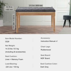 Verhoiltu penkki pellavakankaalla ja muistivaahdolla kumipuujaloilla tummanharmaa eteiseen