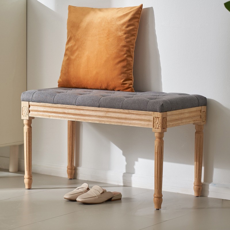 Verhoiltu penkki pellavakankaalla ja muistivaahdolla kumipuujaloilla tummanharmaa eteiseen