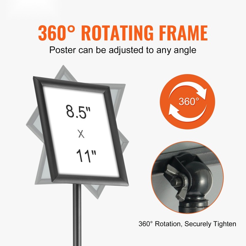 Jalallinen kyltinpidike alumiinirungolla 8,5×11 tuuman julisteille korkeussäädöllä vesitäytettävällä jalustalla kääntyvällä