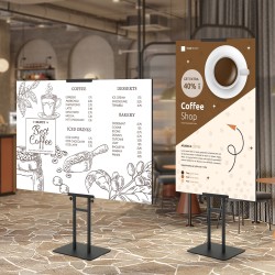 Alumiininen julisteteline lattialle kaksipuolinen kahdelle julisteelle säädettävä korkeus 100–1905 mm