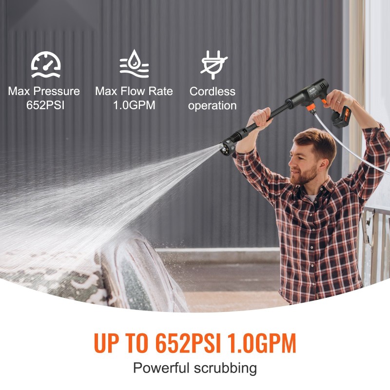 Johdoton harjaton kylmävesipainepesuri 21V 4,0 Ah akulla 4,5 MPa 6-in-1-suuttimella