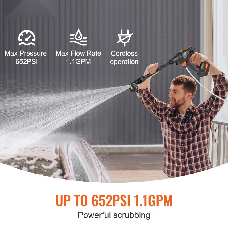 Johdoton painepesuri 21V 4,0Ah akulla kolmiportainen säädettävä 6-toiminen suutin