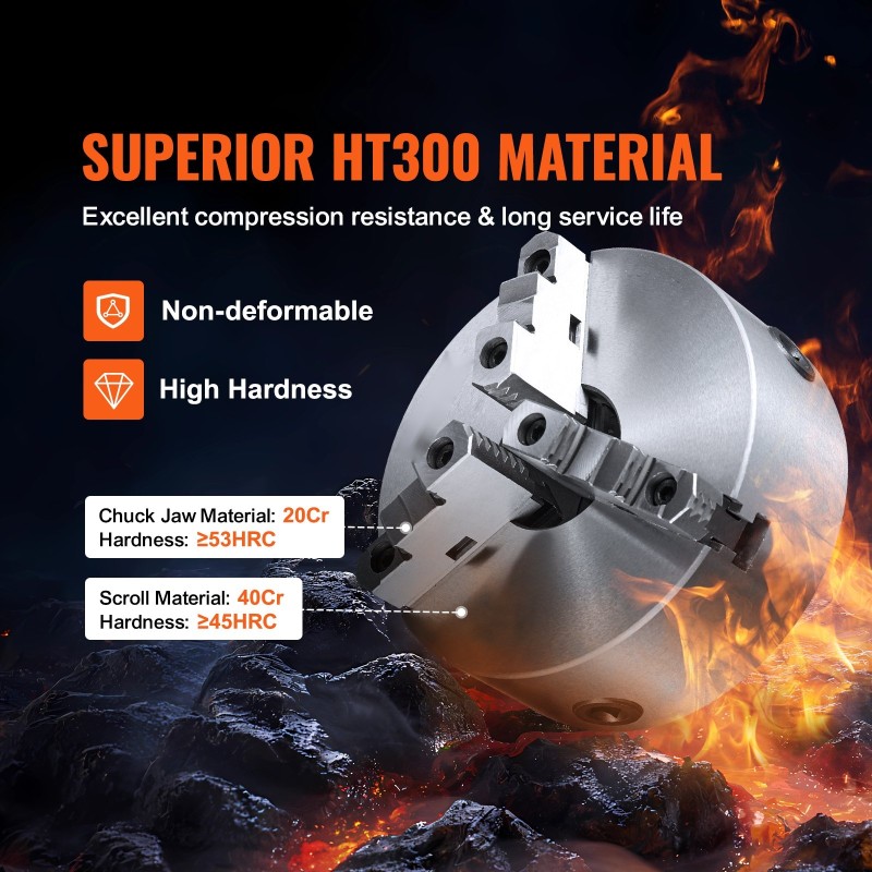 3-leukainen itsesäätyvä sorvin istukka 10 tuuman HT300 valurakenne 6-250 mm