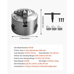 3-leukainen itsesäätyvä sorvin istukka HT300 80 mm puristusalue 2–63 mm