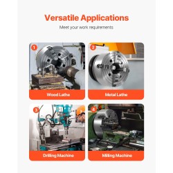4-leukainen sorvinistukka HT300-valurauta 250 mm 15–250 mm kiristysalue puu ja metalli