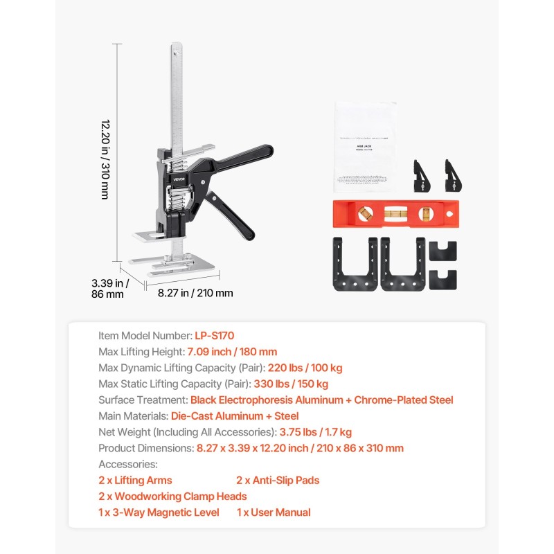 Käsikäyttöinen nostin painevaletusta alumiinista ja teräksestä 2 kpl 150 kg 180 mm