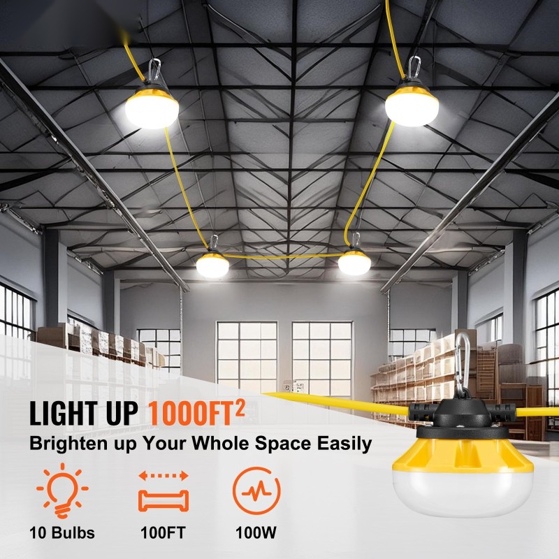 Rakennusvaloketju 30,5 m 10 lamppua 100 W 10000 lumenia IP65