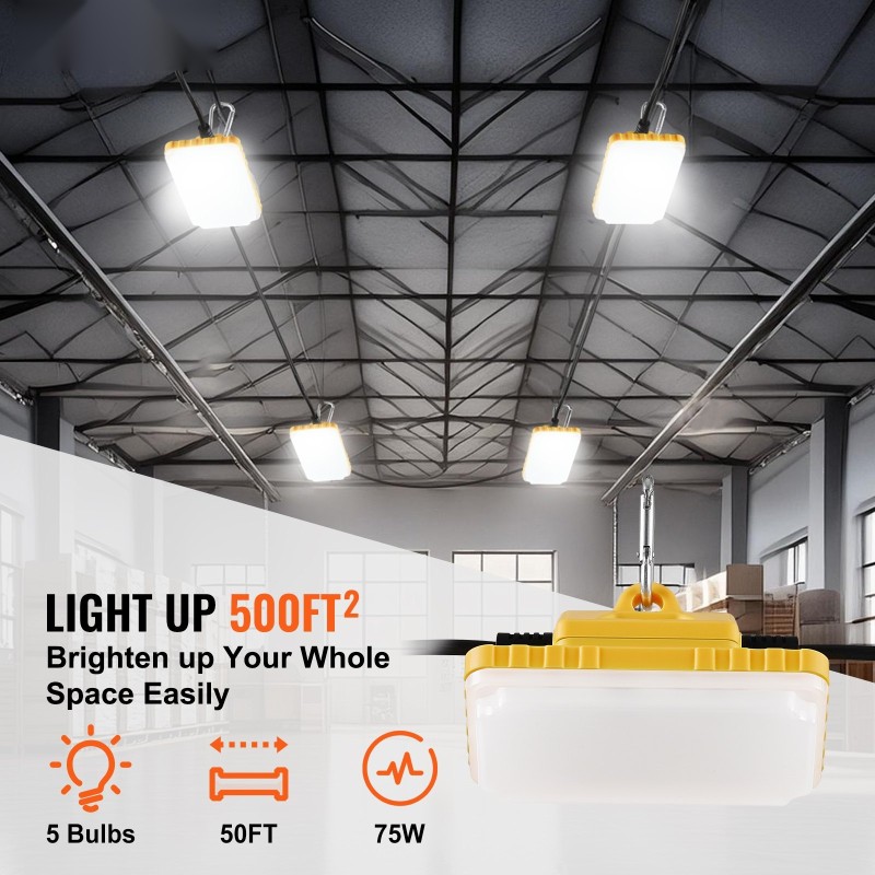 Rakennustyömaan ketjuvalo 15,24 m 5 lamppua 75W IP65 7500 lumenia 5000–5500K