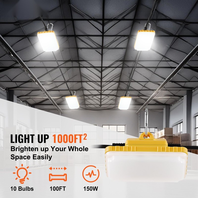 Työmaavalosarja 30,5 m 10 lamppua 150W 15000 lumenia roiskevesisuojattu 5000–5500K yhdistettävissä