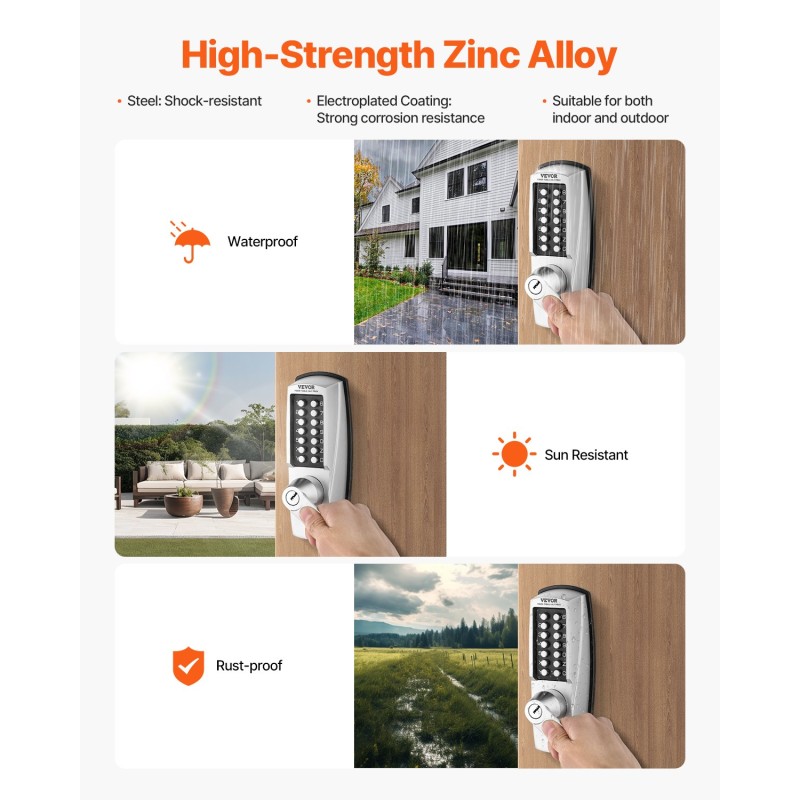 Mekaaninen avaimeton ovilukko 14-näppäininen ruostumattomalla vastalevyllä 35–65 mm oville