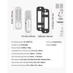Mekaaninen avaimeton näppäimistölukko 14-näppäintä sinkkiseoksinen salpa ruostumaton teräs etulevy 35–65 mm oville