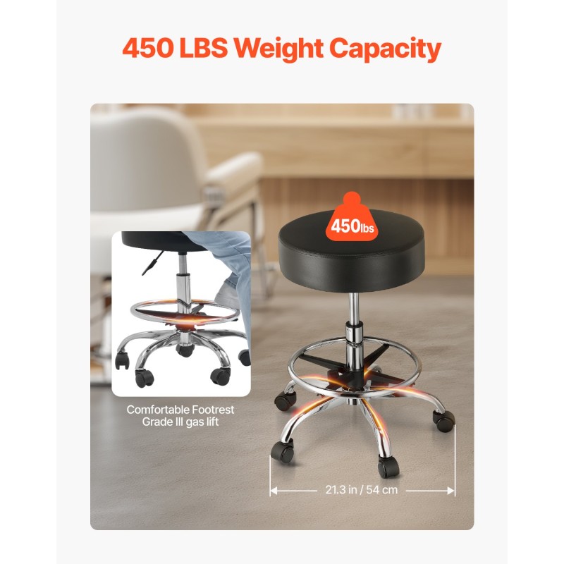 Pyörivä jakkara PU-nahkainen istuin säädettävä 55–71 cm metallinen jalkatuki pyörillä