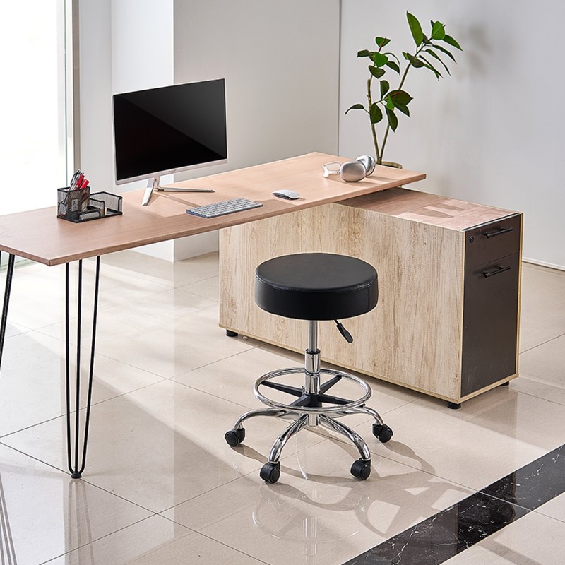 Pyörivä jakkara PU-nahkainen istuin säädettävä 55–71 cm metallinen jalkatuki pyörillä