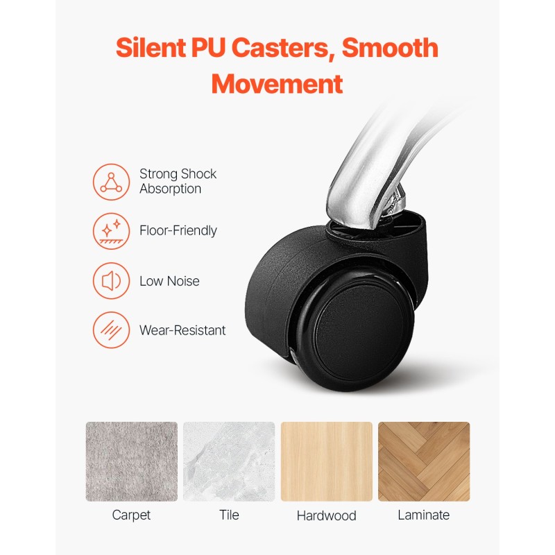 Pyörivä rullajakkara PU-nahkainen paksusti pehmustettu korkeussäädettävä 55-71 cm musta