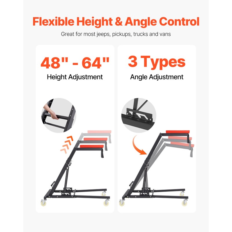 Säädettävä teräsmoottoriteline pehmustetulla alustalla 1080–1645 mm korkeussäätö noin 181 kg kantavuus