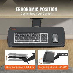 Näppäimistötaso pöydän alle 250x635 mm säädettävä korkeus ja kallistus