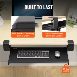 Näppäimistötaso alapöydälle ulos vedettävä C-puristikiinnitys MDF ja teräs 312 x 680 mm