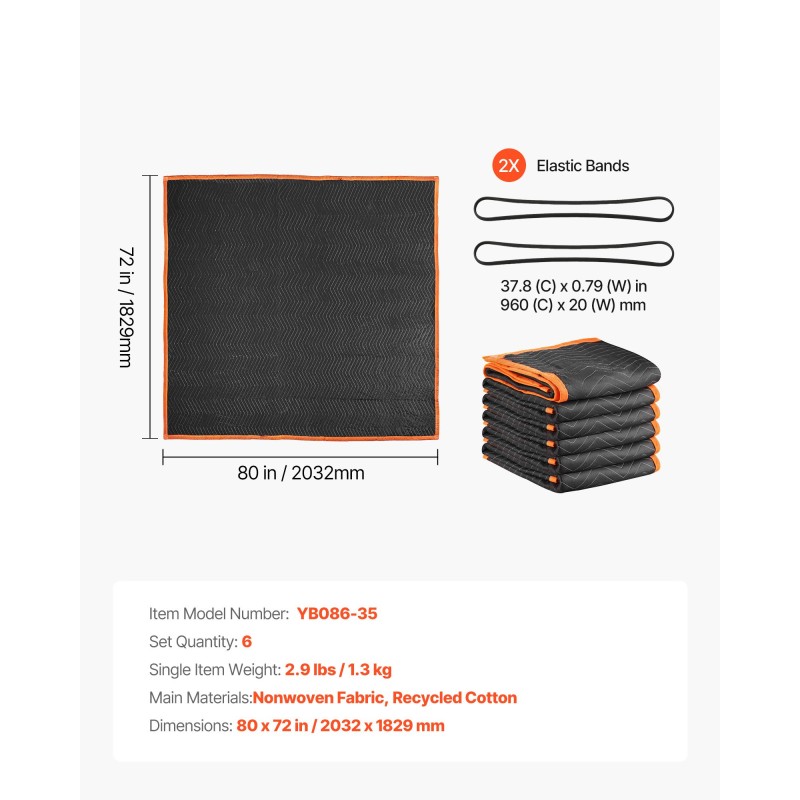 Pehmustetut muuttosuojapeitteet 6 kpl 2032 x 1829 mm kuitukangas puuvillatäytteellä