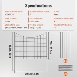 Metallinen puutarha-aita hiiliteräs 75×93 cm 5 kpl musta lemmikkien suojaksi