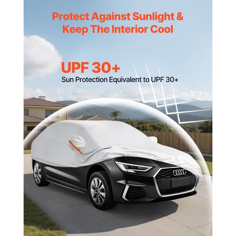 Auton suojapeite PEVA-alumiinikalvolla puuvillavuorella keskikokoisille sedaneille hopeanvärinen