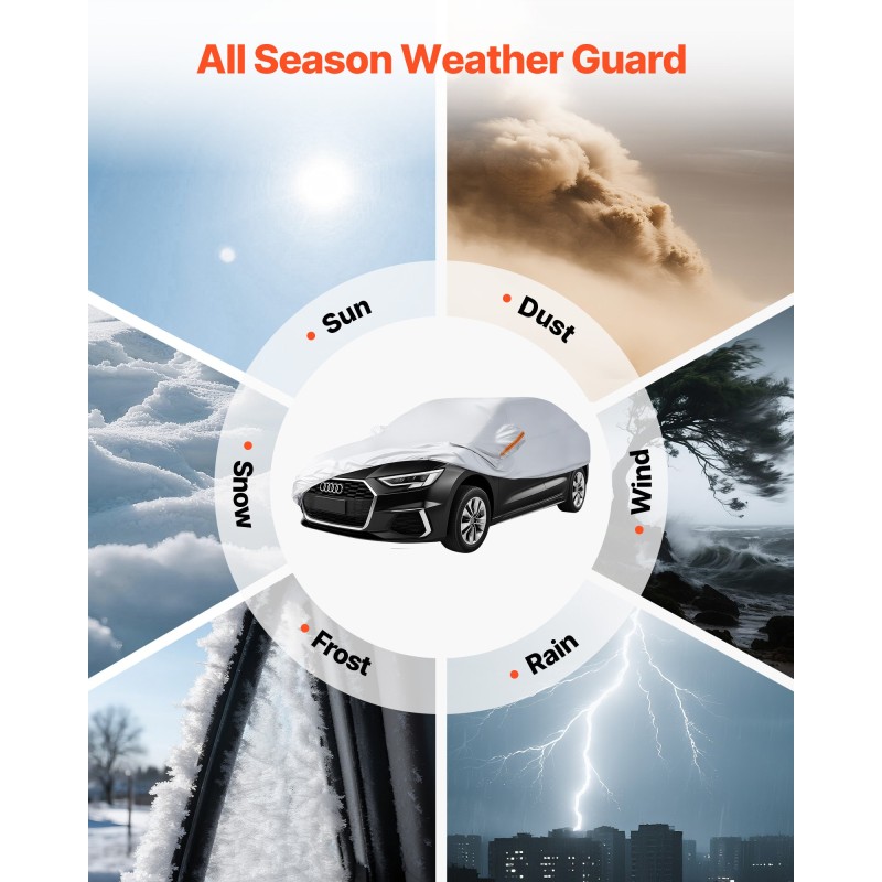 Auton suojapeite PEVA-alumiinikalvolla puuvillavuorella keskikokoisille sedaneille hopeanvärinen