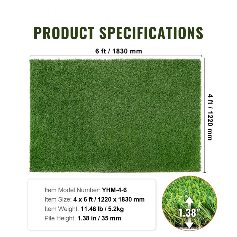 Tekonurmimatto polypropeeni ja polyeteeni 1,2×1,8 m nukkakorkeus 35 mm vedenpoistoaukoilla