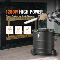 Tuhkaimuri sähkökäyttöinen 1200 W 20 l HEPA-suodatin 1,2 m metalliletku tulisijoille