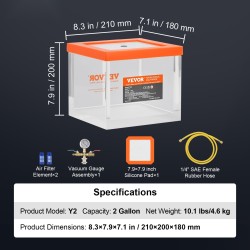 Tyhjiökammio akryyli 7,6 l läpinäkyvä paksu neliömäinen silikonitiiviste