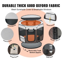 Taitettava kahdeksanpaneelinen lemmikkiaitaus 600D Oxford-kangas koko M 91 cm sisä- ja ulkokäyttöön