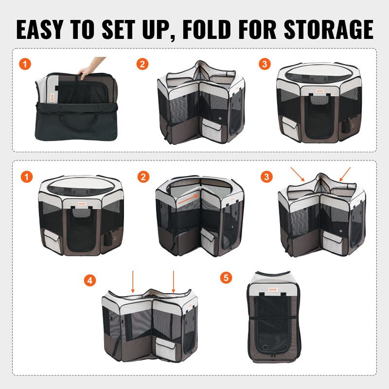 Taitettava kahdeksanpaneelinen lemmikkiaitaus 600D Oxford-kangas koko M 91 cm sisä- ja ulkokäyttöön