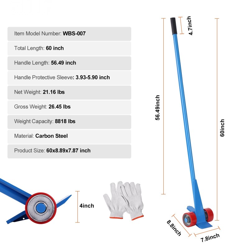 Lavapurkutyökalu hiiliteräs Q235 152 cm pitkä varsi 4 t kuormankantokyky pyörillä
