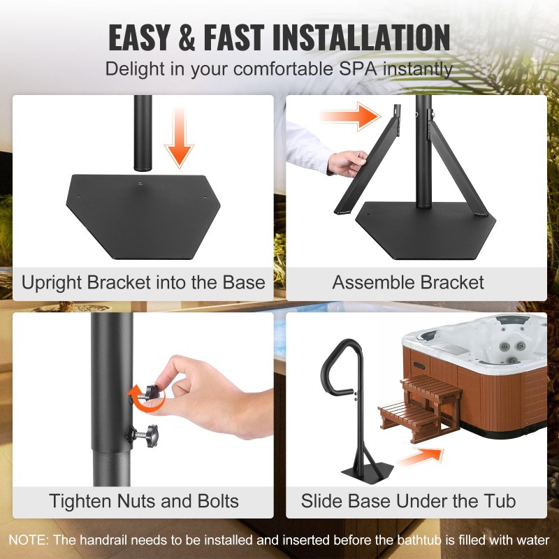 Kylpytynnyrin alumiininen kaide 360 asteen kääntyvä korkeussäädettävä 88,9–144,8 cm
