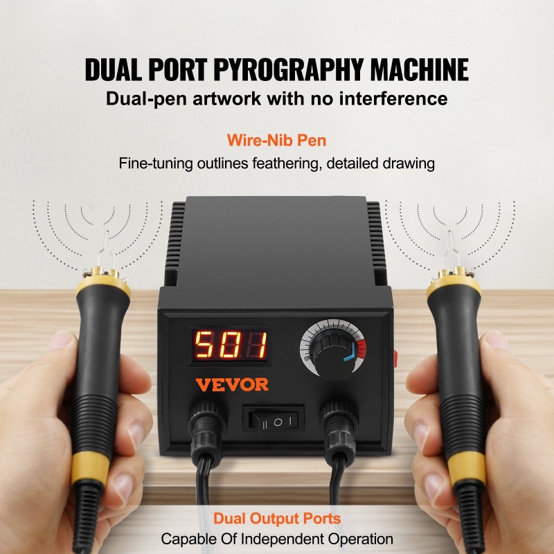 Puutyöpolttosarja kaksi polttokynää 23 lankakärkeä säädettävä lämpötila 200–700 astetta digitaalinen näyttö