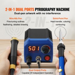 Puupolttosetti kaksi polttokynää kaksi lähtöporttia säädettävä 250–700°C digitaalinen näyttö 23 langankärkeä