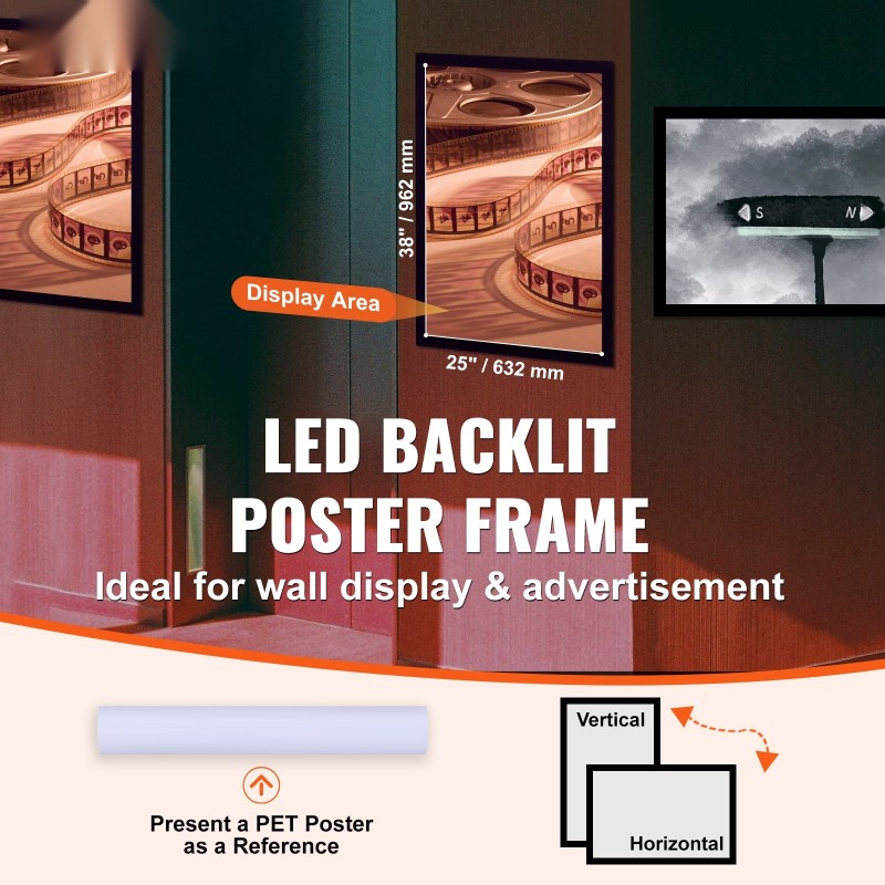 LED-julistekehys alumiini ja akryyli 27×40 tuuman musta seinäkiinnitys